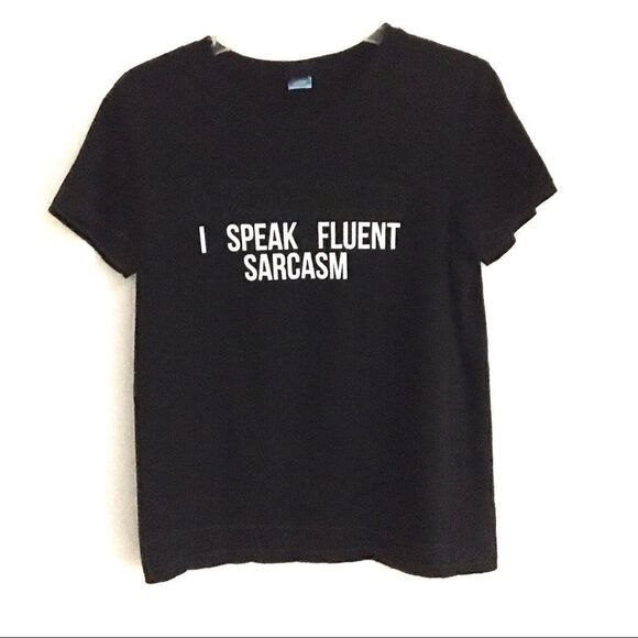 “I speak fluent sarcasm” black graphic tee M - Picture 1 of 5